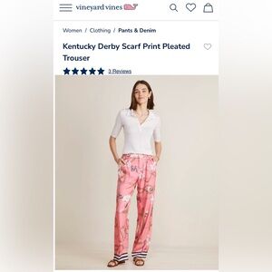 Vineyard Vines: Kentucky Derby Scarf Print Pleated Trouser, NWT, Size 12.